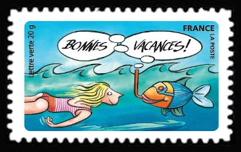  Bonnes vacances <br>Natation, dessin humoristique de Pef