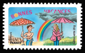  Bonnes vacances <br>Vacances au soleil et sous la pluie, dessin humoristique de Pef