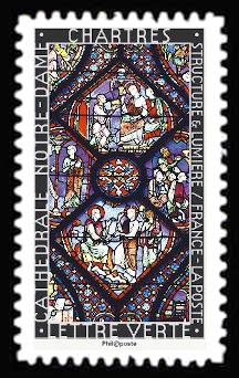 timbre N° 1350, Structure et lumière, les vitraux l'art de la lumière