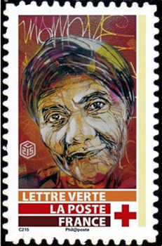 timbre N° 1719, Carnet Croix -Rouge, chaque timbre est illustré par une oeuvre réalisée au pochoir par l'artiste C215. (Christian  Guémy)