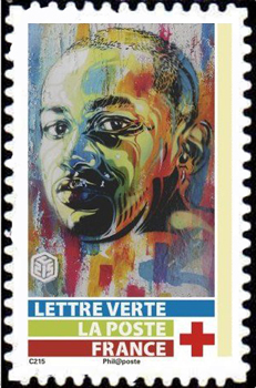  Carnet Croix -Rouge, chaque timbre est illustré par une oeuvre réalisée au pochoir par l'artiste C215. (Christian  Guémy) 