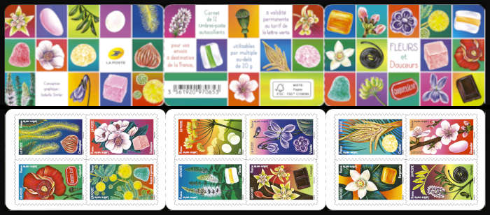 Carnet de 12 timbres - Fleurs et douceurs - Lettre Verte - La Poste