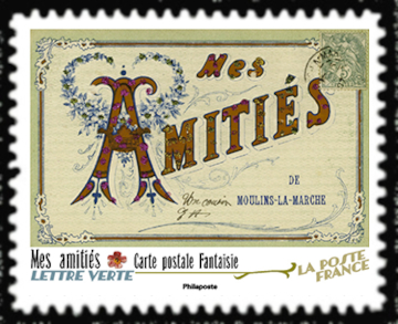  Carte postale fantaisie <br>Mes amitiés <br> Carnet «Vous avez 12 messages»