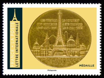  La Tour Eiffel - objet de collection <br>Médaille biface gravure Trotin Charles «Souvenir de mon ascension au sommet de la Tour Eiffel»