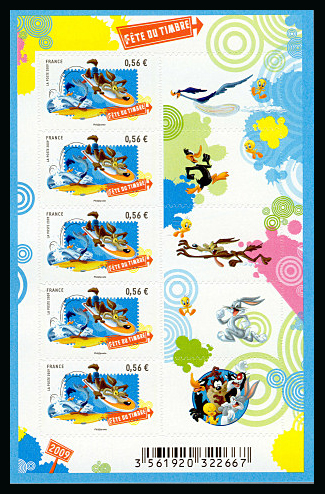 timbre N° F271, Fête du timbre - Bip Bip et Vil Coyote font du surf