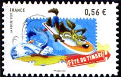 timbre N° 271, Fête du timbre - Bip Bip et Vil Coyote font du surf