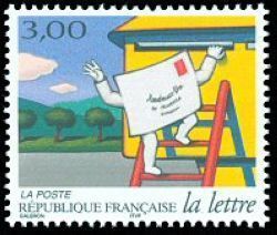  Les journées de la lettre <br>Pli grimpant à l'échelle pour accéder à la boite aux lettre