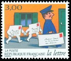  Les journées de la lettre <br>Facteur portant du courrier et deux plis le suivent