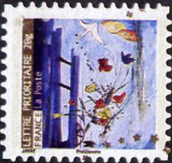 timbre N° 372, Meilleurs vœux - Fleurs, oiseaux, masques stylisés