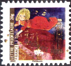 timbre N° 375, Meilleurs vœux - Personnage féminin en rouge