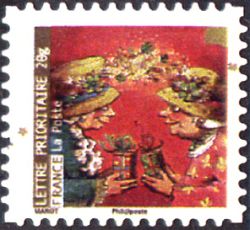 timbre N° 377, Meilleurs vœux - Femmes aux chapeaux fleuris