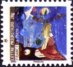 timbre N° 382, Meilleurs vœux - Femme en robe rouge