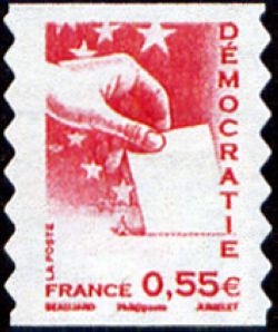 timbre N° 176 / 4198, Démocratie (main glissant un bulletin de vote dans l'urne)