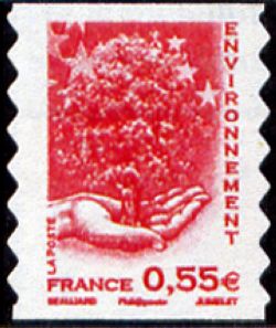 timbre N° 177 / 4199, Environnement (arbre dans paume d'une main)
