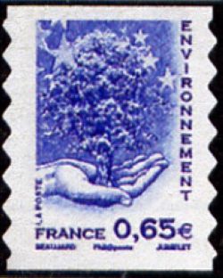 timbre N° 181 / 4203, Environnement (arbre dans paume d'une main)