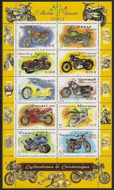 timbre Bloc feuillet N° 51, Collection jeunesse : Cylindrées et carénages