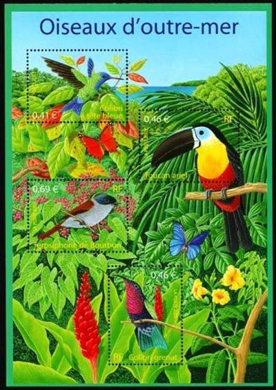 timbre Bloc feuillet N° 56, Nature de France : Oiseaux d'outremer