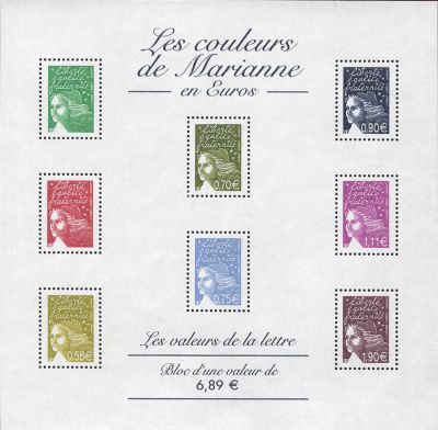 timbre N° 67, Les couleurs de Marianne en Euros