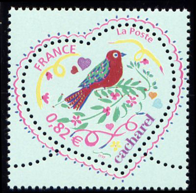 timbre N° 3748, St Valentin Le coeur de Cacharel