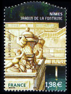 timbre N° 3787, Jardins de France - Nimes - Jardin de la Fontaine ( Sculpture du bassin de Nymphée )