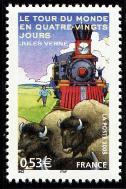 timbre N° 3793, Jules Vernes : Les voyages extraordinaires « Le tour du Monde en 80 jours »