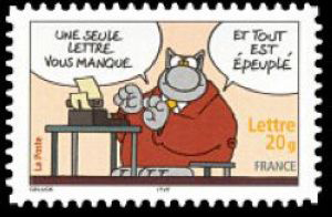 timbre N° 3826, Le chat du dessinateur Philippe Geluck « Une seule lettre vous manque et tout est épeuplé »