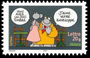 timbre N° 3829, Le chat du dessinateur Philippe Geluck « Vous avez un joli timbre - J'aime votre enveloppe »