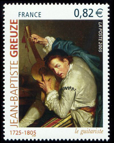 timbre N° 3835, « Le guitariste » de Jean Baptiste Greuze (1725-1805)  peintre et dessinateur français