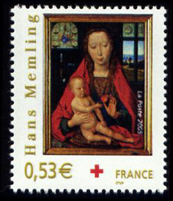 timbre N° 3840, Croix rouge Hans Memling « La Vierge à l'Enfant » Diptyque de Maarten van Nieuwenhove (1487)