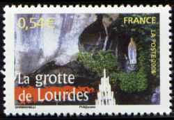 timbre N° 3950, La Grotte de Lourdes apparitions de la Vierge à Bernadette Soubirous