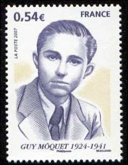 timbre N° 4107, Guy Môquet (1924-1941) résistant, fusillé à Châteaubriant (Loire-Atlantique)