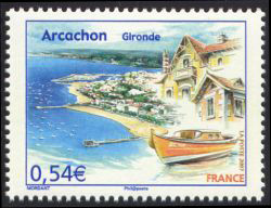 timbre N° 4057, Arcachon, célèbre pour la récolte des huîtres et son bassin