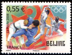 timbre N° 4225, Beijing, Jeux Olympiques de Pékin 2008 Escrime et judo