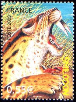 timbre N° 4175, Animaux de la Préhistoire - Le Smilodon