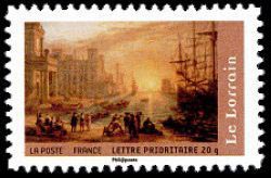 timbre N° 4133, « Port de mer au soleil couchant » du peintre Le Lorrain (1600-1682)
