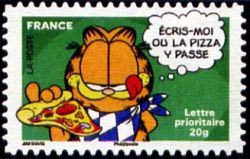 timbre N° 4273, Sourires avec le chat Garfield - Écris-moi ou la pizza y passe