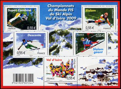 timbre N° F4329, Championnats du Monde de ski alpin à Val d'Isère