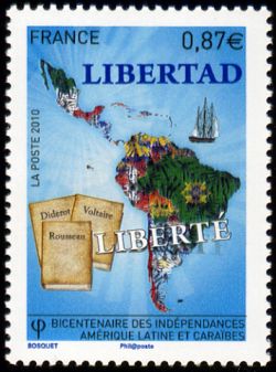 timbre N° 4527, Bicentenaire des indépendances d'Amérique latine et caraïbes