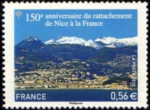 timbre N° 4457, 150ème anniversaire du rattachement de Nice à la France