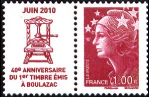 timbre N° 4461, Marianne de Cheffer  40ème anniversaire du 1er timbre poste émis à l'imprimerie de Boulazac (Dordogne)