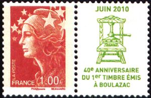 timbre N° 4464, Marianne de Cheffer  40ème anniversaire du 1er timbre poste émis à l'imprimerie de Boulazac (Dordogne)