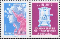 timbre N° 4470, Marianne de Cheffer  40ème anniversaire du 1er timbre poste émis à l'imprimerie de Boulazac (Dordogne)