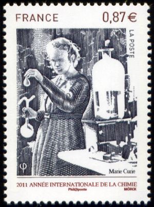 timbre N° 4532, 2011 année internationale de la chimie, Marie Curie née à Varsovie en Pologne est une physicienne et chimiste