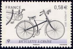 timbre N° 4559, Le vélocipède des origines à nos jours - Bicyclette à chaîne
