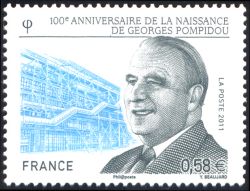 timbre N° 4561, 100ème anniversaire de la naissance de Georges Pompidou, né à Montboudif (Cantal) homme d'État français