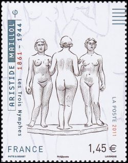 timbre N° 4627, Aristide Maillol (1861-1944) né à Banyuls-sur-Mer, est un peintre, graveur et sculpteur français. Auteur des « Les trois nymphes»