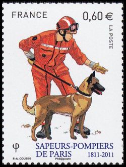 timbre N° 4585, Sapeurs pompiers de Paris - Brigade cynophile
