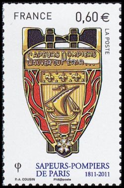 timbre N° 4586, Sapeurs pompiers de Paris - Insigne « Sauver ou périr »