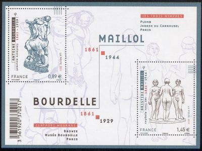 timbre N° F4626, Aristide Maillol (1861-1944), Antoine Bourdelle (1861-1929)