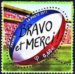 timbre N° 4612, Finale de la Coupe du Monde de Rugby 2011 Bravo et merci !